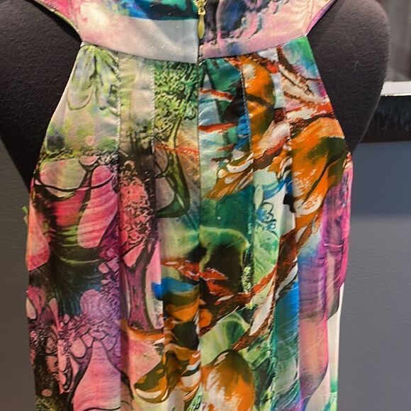 K studio sheer lined soft floral pleated beaded neckband halter midi. Size 6. - Picture 5 of 6